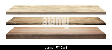 Scaffalature in legno isolato su bianco Foto Stock