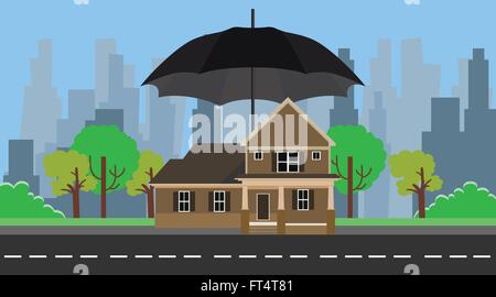 La casa di assicurazione con protezione ombrello Illustrazione Vettoriale