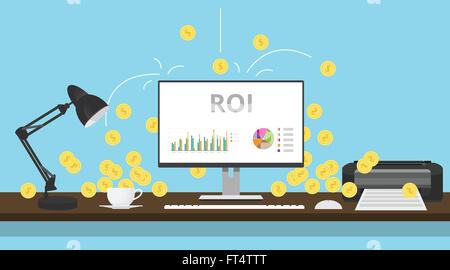 Il roi del ritorno sugli investimenti con il grafico e la moneta in oro Illustrazione Vettoriale