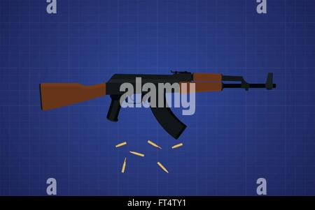 Ak47 gun vettore con sfondo blu Illustrazione Vettoriale