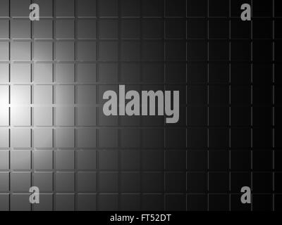 Abstract di nero lo sfondo digitale con piazza tecnologica pattern in rilievo sulla parete 3d illustrazione Foto Stock