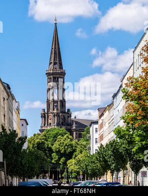 Berlin Mitte Zionskirche, Zion Church steeple. Vista esterna di edificio storico Foto Stock