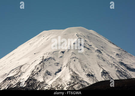 Imponente Ngauruhoe stratovulcano è il più giovane dei vulcani attivi nel Parco Nazionale di Tongariro in Nuova Zelanda. Foto Stock