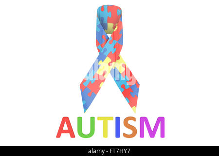 Concetto di autismo con puzzle colorato, rendering 3D Foto Stock