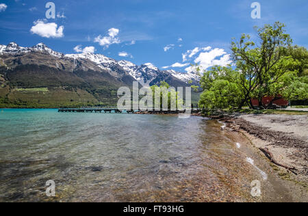 Il lago di Wakatipu a Glenorchy, Otago, Isola del Sud, Nuova Zelanda Foto Stock