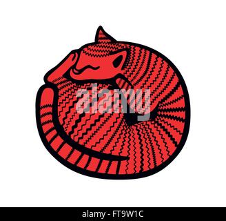 Carino incantevole avvolto a ricciolo cat sleeping serrati illustrazione vettoriale, adorabile disegnati a mano sognando striped tabby kitten pet Illustrazione Vettoriale