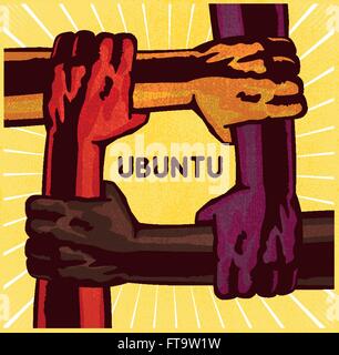 Ubuntu, bracci azienda ogni altro, il lavoro di squadra, di amicizia, di cooperazione e di sostegno reciproco, il concetto di solidarietà illustrazione vettoriale Illustrazione Vettoriale