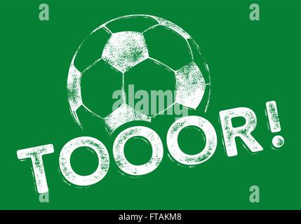 Pallone da calcio / calcio illustrazione con un obiettivo, cliente messaggio dicendo GOOOAL! In Tedesco (TOOOR!) in un grungy, guardare la stampa tipografica Illustrazione Vettoriale