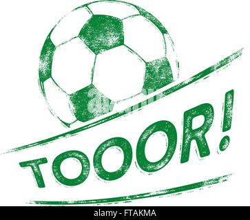 Pallone da calcio / calcio illustrazione con un obiettivo, cliente messaggio dicendo GOOOAL! In Tedesco (TOOOR!) in un grungy, guardare la stampa tipografica Illustrazione Vettoriale