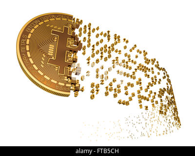 Bitcoin falling apart di cifre. Modello 3D. Foto Stock