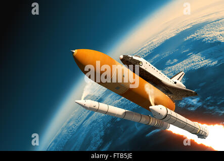 Space Shuttle Solid Rocket Boosters separazione nella stratosfera Foto Stock