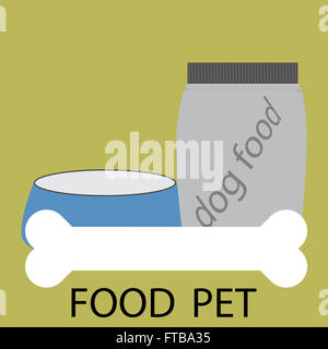 Alimentazione icona pet design. Alimentazione animale, mangiare piedi, cibo per un cane o un gatto, osso e ciotola. Vettore abstract design piatto illustrazione Foto Stock