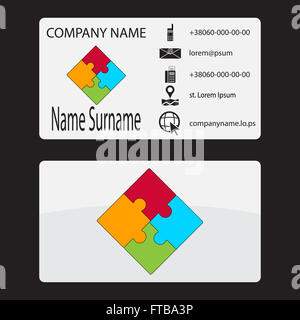 Business card con un logo di puzzle. Business card template, business card design logo scheda, brochure e carta intestata, società ico Foto Stock