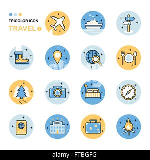 Viaggio linea sottile collezione di icona di stile di Piana Illustrazione Vettoriale