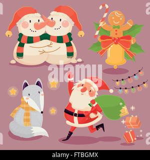 Adorabili Natale raccolta di elementi in flat uno stile di design Illustrazione Vettoriale