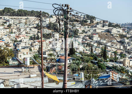 Appartamento case sulle colline di Silwan quartiere della periferia della Città Vecchia di Gerusalemme, Israele Foto Stock