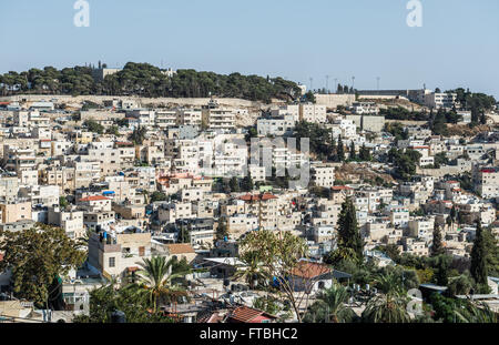 Appartamento case sulle colline di Silwan quartiere della periferia della Città Vecchia di Gerusalemme, Israele Foto Stock