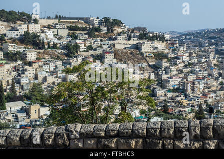 Appartamento case sulle colline di Silwan quartiere della periferia della Città Vecchia di Gerusalemme, Israele Foto Stock