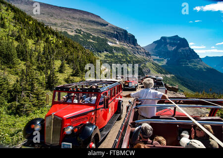 Red Bus Tours presso il Glacier National Park, Montana. Foto Stock