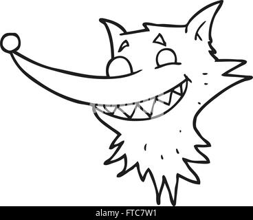 Freehand disegnati in bianco e nero cartoon grinning faccia lupo Illustrazione Vettoriale
