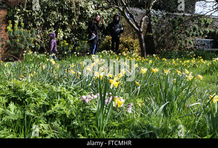 Londra, Regno Unito. 27 Mar, 2016. I bambini con i loro genitori a caccia di Bunny's secret stash durante un uovo di Pasqua Caccia a Londra, in Gran Bretagna il 27 marzo 2016. © Han Yan/Xinhua/Alamy Live News Foto Stock