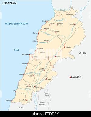 Il Libano mappa stradale Illustrazione Vettoriale