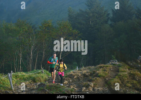 Traccia corridori a Mount Daibosatsu, Prefettura di Yamanashi, Giappone Foto Stock