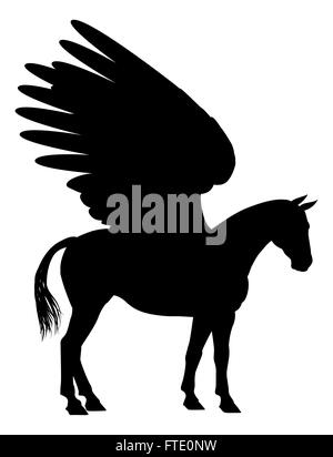 Pegaso mitico cavallo alato in Silhouette Foto Stock