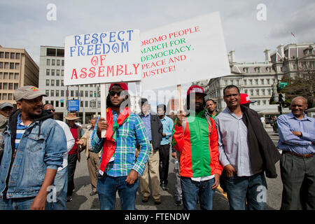 Venerdì, 11 marzo 2016, Washington DC USA: Proteste contro il governo etiope assassina guerra in Oromia, Etiopia Foto Stock