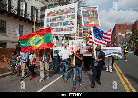 Venerdì, 11 marzo 2016, Washington DC USA: Proteste contro il governo etiope assassina guerra in Oromia, Etiopia Foto Stock