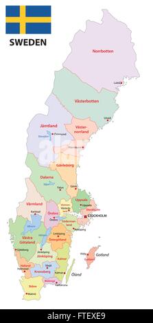 La Svezia mappa amministrativa con bandiera Illustrazione Vettoriale