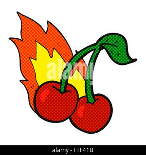 Freehand disegnato in stile fumetto cartoon flaming ciliegie Illustrazione Vettoriale