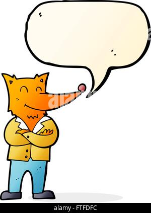 Cartoon fox in camicia con discorso bolla Illustrazione Vettoriale