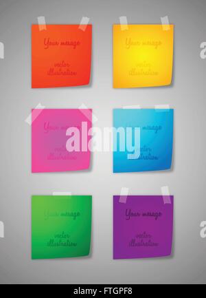 Note su carta impostato. Carta colorata note con messaggio di testo. Illustrazione Vettoriale Illustrazione Vettoriale