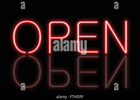 Neon rosso segno aperto illustrazione Illustrazione Vettoriale
