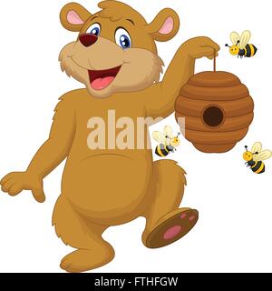 Cartoon bear holding bee Illustrazione Vettoriale