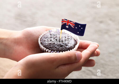 Bandiera australiana sui tortini di cioccolato Foto Stock