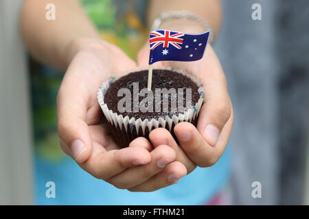 Bandiera australiana sui tortini di cioccolato Foto Stock