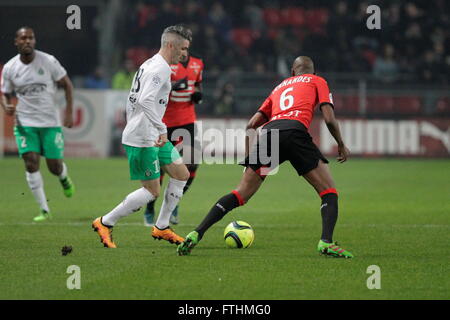 Fabien Lemoine quando uno league match Stade Rennais - come Saint Etienne Febbraio 4, 2016 a Roazhon park, Rennes Foto Stock