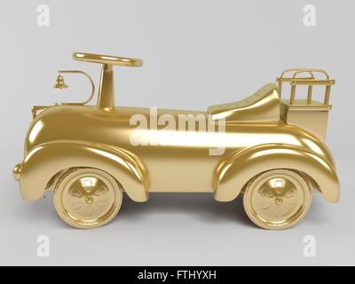 3d golden giocattolo auto isolato su bianco Foto Stock