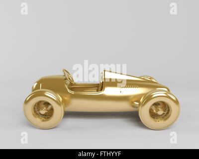 3d golden giocattolo auto isolato su bianco Foto Stock