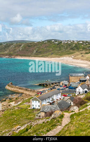 Paesaggio costiero panoramico a Sennen Cove, Cornovaglia, Inghilterra, Regno Unito Foto Stock