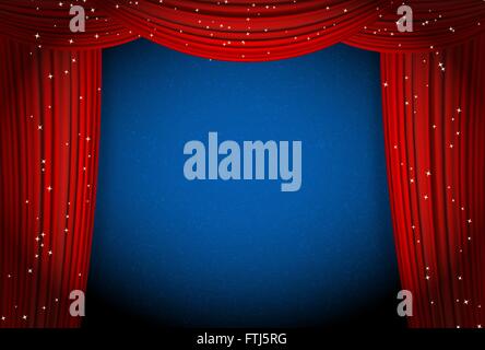 Tende rosse sfondo luminoso con stelle scintillanti. aprire le tende come  il teatro o il filmato di presentazione o di sfondo cinema award Immagine e  Vettoriale - Alamy