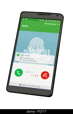 Chiamata in arrivo sul telefono cellulare Android Foto Stock