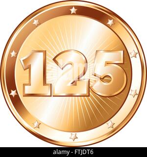 Round a forma di cerchio badge di metallo / sigillo di approvazione in un look di bronzo e il numero di un centinaio di venticinque. Illustrazione Vettoriale