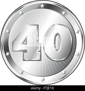 Round a forma di cerchio badge di metallo / sigillo di approvazione in argento e cercare il numero quaranta. Illustrazione Vettoriale