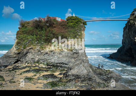 L isola a Towan Beach in Newquay, Cornwall. Foto Stock