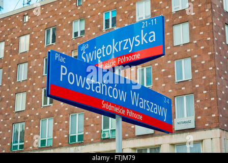 Cartelli stradali, Srodmiescie, Varsavia, Polonia Foto Stock