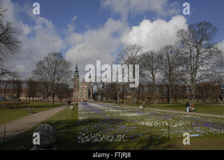 Copenhagen, Danimarca. 29 marzo, 2016. Molla in Danimarca Crocus fiori (krokus blomster)Crucus fiori nel giardino dei Re (kongenshave) farview rosenborg slot il castello di Rosenborg. Credito: Francesco Dean/Alamy Live News Foto Stock