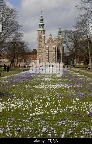 Copenhagen, Danimarca. 29 marzo, 2016. Molla in Danimarca Crocus fiori (krokus blomster)Crucus fiori nel giardino dei Re (kongenshave) farview rosenborg slot il castello di Rosenborg. Credito: Francesco Dean/Alamy Live News Foto Stock